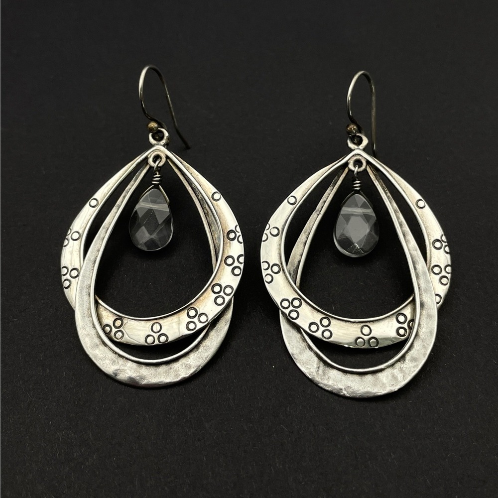 Silpada W1681 Sterling Silver Double Hoop Dangle Earrings Glass Drop Boho
